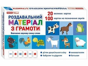 Роздавальний матеріал з грамоти, вивчаємо звукову схему слова, 20 великих карток, 100 карток на позначення