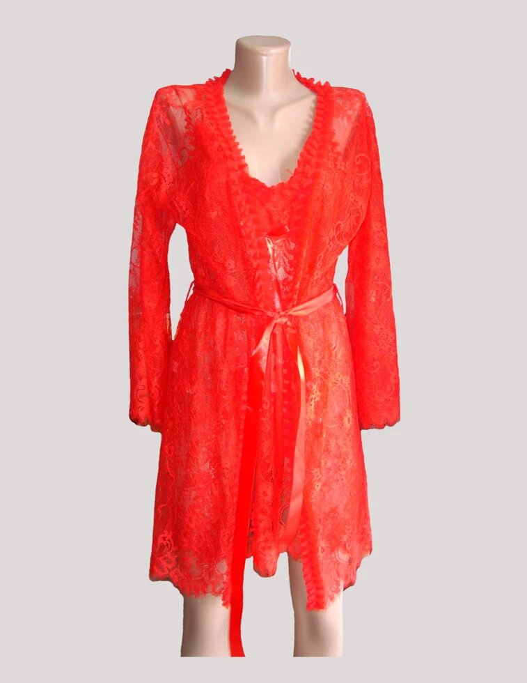 Кружевной халат пеньюар и стринги красный 44-46 Sweet гипюр ##от компании## Салон Эксклюзивных Штор "Ирина" - ##фото## 1