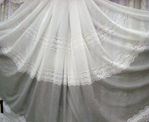 Тюль лен в зал, спальню, прихожую вышивка белая с серым "Anka" Высота 3 м в Харьковской области от компании Салон Эксклюзивных Штор "Ирина"