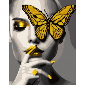 Алмазна мозаїка + картина за номерам 40*50 Дівчина з золотим метеликом Santi