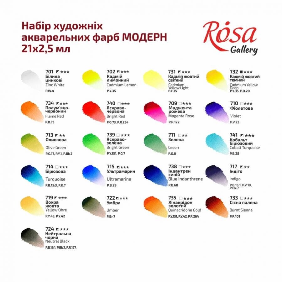 Фарби акварельні 21 кольорів 2,5 мл в кюветах MODERN Індіго метал. пенал ROSA Gallery від компанії Канц Плюс - фото 1