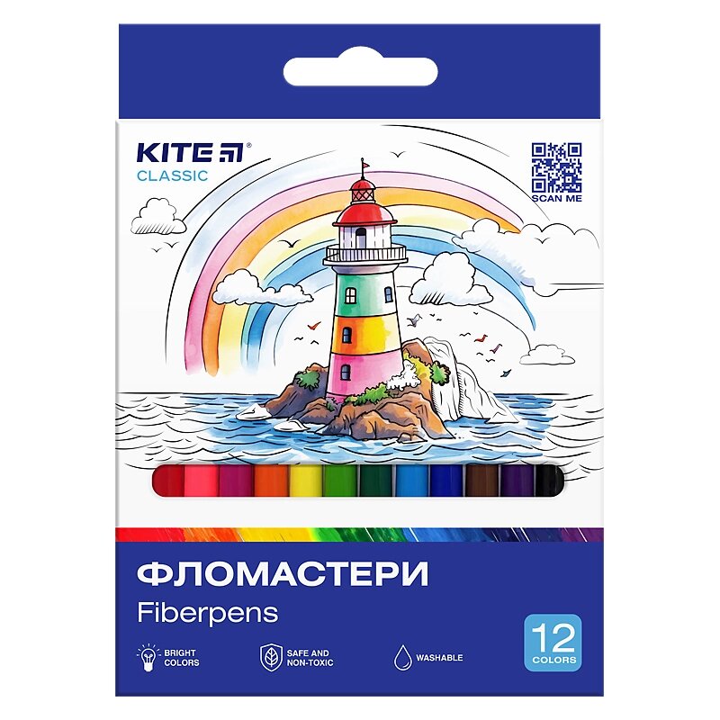 Фломастери 12 кольорів Classic Kite від компанії Канц Плюс - фото 1