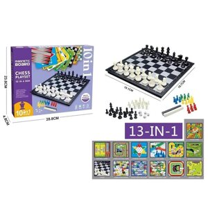 Гра 13 в 1 магнітна дошка ігрові поля ігрові елементи шахи шашки лудо автоперегони змії та драбини ф