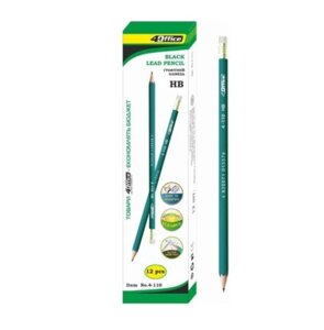 Олівець пластиковий зелений НВ з гумкою 4Office (12/144)
