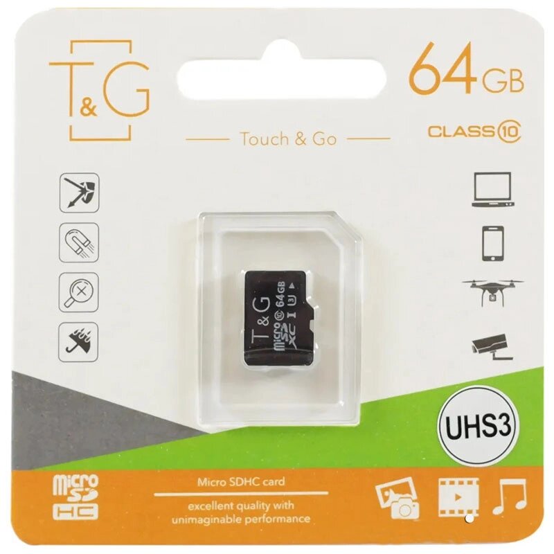 Карта пам'яті microSD 64GB class 10 (без адаптера) T&G від компанії Канц Плюс - фото 1