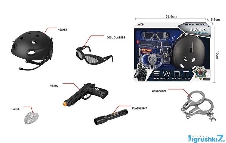 Набір поліції 6 елементів пістолет на батарейках зі звуковими ефектами каска окуляри наручники аксесу від компанії Канц Плюс - фото 1