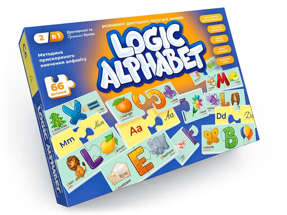 Пазли-асоціації, що розвивають Logic Alphabet англ/укр DankoToys (12) від компанії Канц Плюс - фото 1