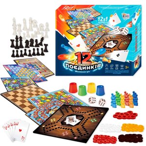 Гра 12 Поєдинків 4FUN Game Club, ігрові поля, фішки, карти, шахи, шашки, кубик, в коробці