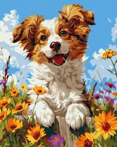Картина за номерами на полотні в плівці 40*50см Собака у квітах Ідейка