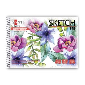 Альбом для акварелі А5 20 арк Flowers, Paper Watercolour Collection 200 г/м2 Santi