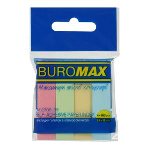 Закладки паперові 4 кольори 12х51мм 400 шт PASTEL Buromax (12)