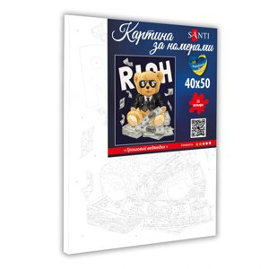 Картина за номерами на полотні в плівці 40*50см Грошовий ведмедик Santi