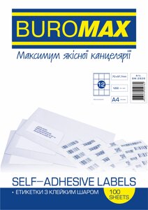 Етикетки самоклейні 12шт., 70х67,7мм Buromax