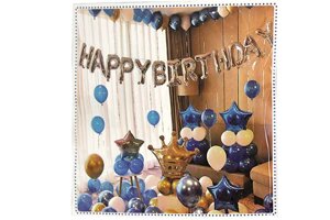 Набір декору до дня народження дизайн синій с золотом (банер, кульки)