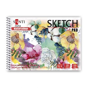 Альбом для акварелі А4 20 арк Flowers, Paper Watercolour Collection 200г/м3 Santi