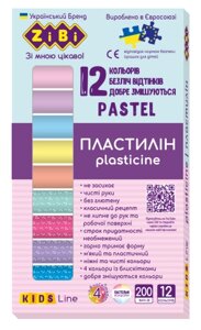 Пластилін 12 кольорів, 200г (8 пастель + 4 глітер), PASTEL KIDS Line