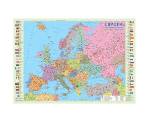 Політична карта Європи, М1:10 000 000, карта стінна/настільна, 65х45 см, укр., картон/ламінована