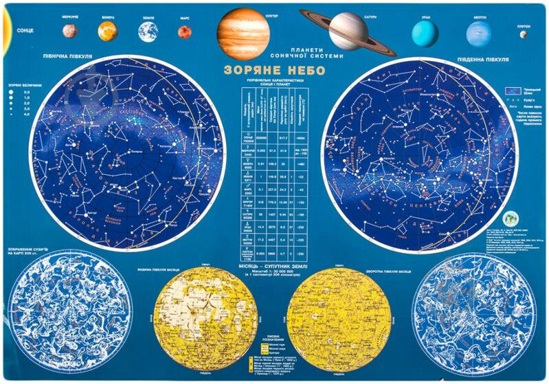 Зоряне небо, карта стінна/настільна, 65х45 см, укр., картон/ламінована від компанії Канц Плюс - фото 1