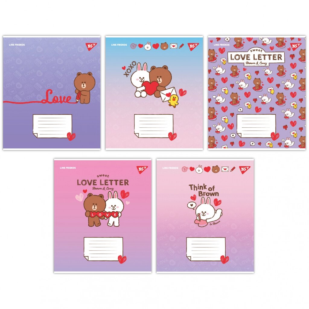 Зошит 12 клітинка Line Friends. Love letter Yes (25/500) від компанії Канц Плюс - фото 1