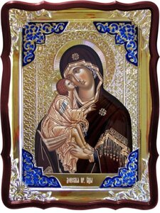 Ікона Богородиці, 80 см х 60 см (Фігурна, з емаллю) Донська