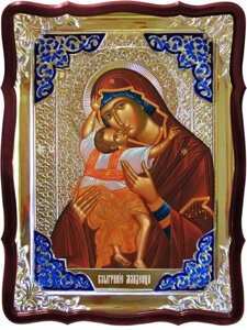 Ікона Богородиці, 80 см х 60 см (Фігурна, з емаллю) Гра (Взиграніе) Немовлята