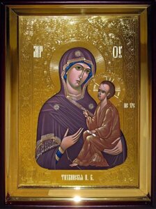 Ікона Пр. Богородиці Тіхвінська, 56 см х 48 см, пряма рама, фон золото
