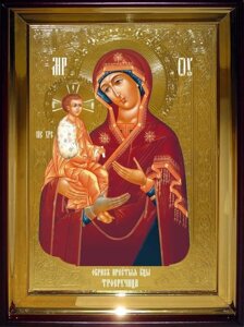 Ікона Пр. Богородиці Троєручіця, 56 см х 48 см, пряма рама, фон золото