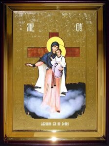 Ікона Пр. Богородиці Явлення Божої Матері на війні, 56 см х 48 см, пряма рама, фон золото