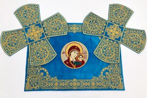 Літургійний набір № 12089 (повітря, покрівці) з вишитою іконою Пресвятої Богородиці