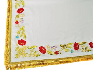 Скатертина з вишивкою на габардині № 6385, біла