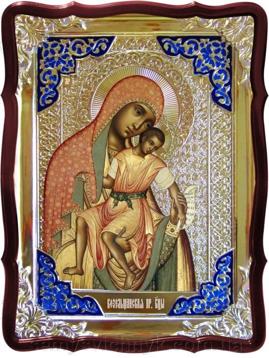 Ікона Богородиці, 80 см х 60 см (Фігурна, з емаллю) милостиво - наявність