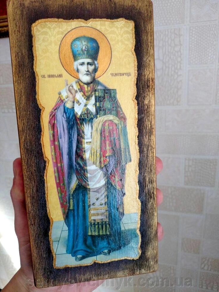Ікона Св. Миколая Чудотворця з золотою патиною (23 см х 11 см) - фото