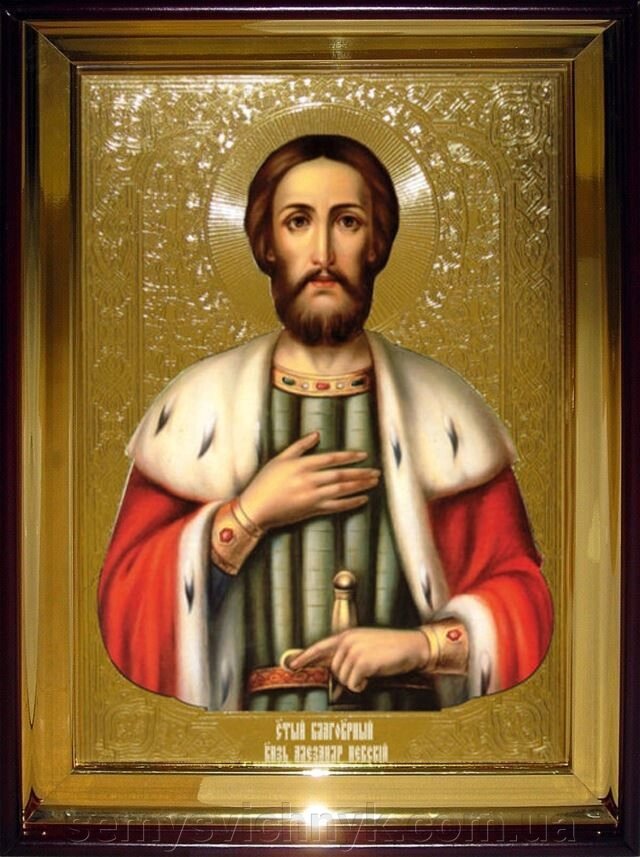 Ікона Св. Олександра Невського, 80 см х 60 см, пряма рама - Україна
