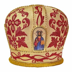 Митра № 9524 (бежева з бордовою вишивкою)