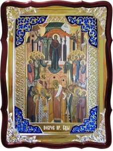 Ікона Богородиці, 80 см х 60 см (Фігурна, з емаллю) Покрова Пр. Богородиці