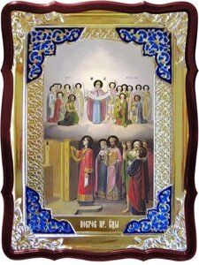 Ікона Богородиці, 80 см х 60 см (фігурна, з емаллю) Покрова Пресвятої Богородиці 3