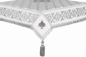 Скатертина № 9024, біла зі сріблом