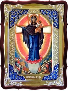 Ікона Богородиці, 56 см х 48 см (фігурна, з емаллю) Августовська 1 (Явлення Богородиці на війні)