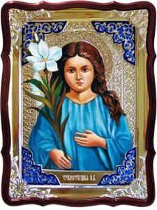 Ікона Богородиці, 56 см х 48 см (фігурна, з емаллю) Троєлистниця