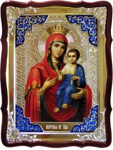 Ікона Богородиці, 56 см х 48 см (фігурна, з емаллю) Іверська