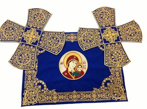 Літургійний набір № 12089 з вишитою іконою Пресвятої Богородиці, колір синій