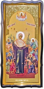 Ікона Пр. Богородиці № 43000, 120 см х 60 см, фігурна рама, фон золото