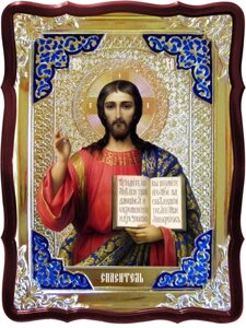 Ікона Спасителя № 1 (пояснив), 56 см х 48 см, фігурна рама, емаль