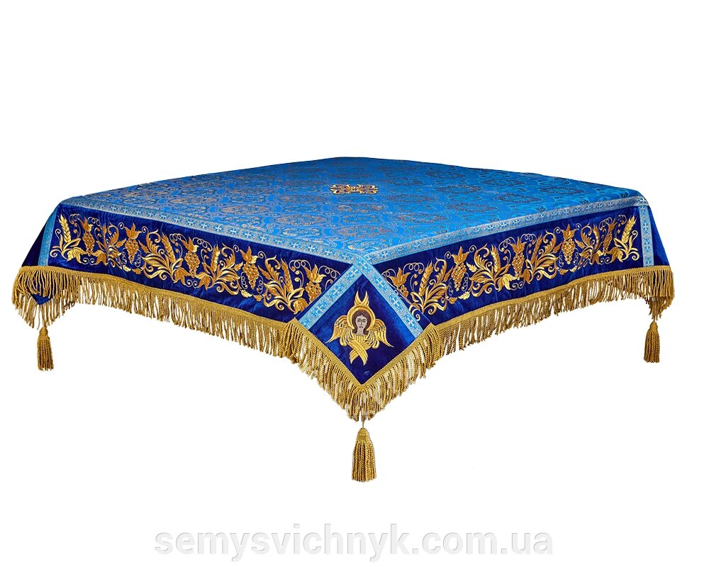 Скатертина № 1710 синя з золотом - розпродаж