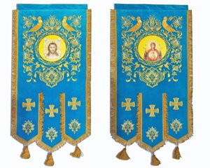 Хоругви з птахами № 1215 (135 см х 60 см) синій