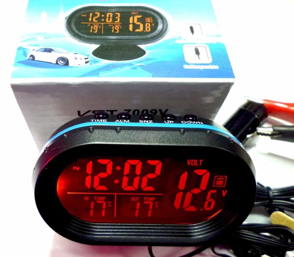 Автомобільний годинник - термометр з вольтметром VST 7009V від компанії Опт, роздріб інтернет магазин Familyshop - фото 1