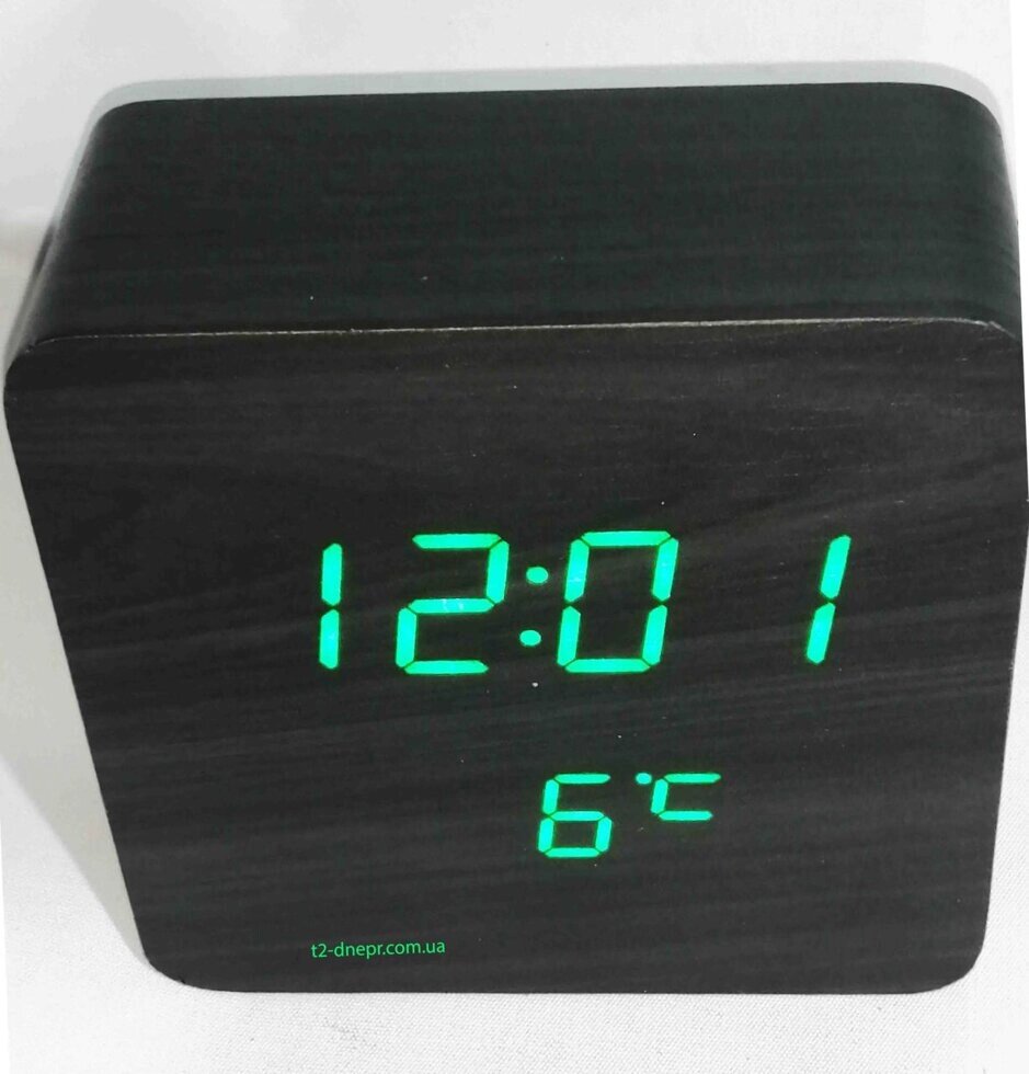 Годинник із будильником і градусником настільні 872 green від компанії Опт, роздріб інтернет магазин Familyshop - фото 1