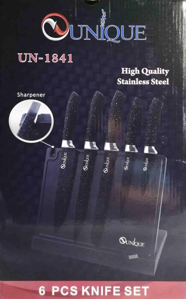 Набір ножів з підставкою UNIQUE UN-1841 від компанії Опт, роздріб інтернет магазин Familyshop - фото 1
