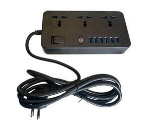Подовжувач на 3 розетки та 6 usb роз'ємів 2M AR CP02
