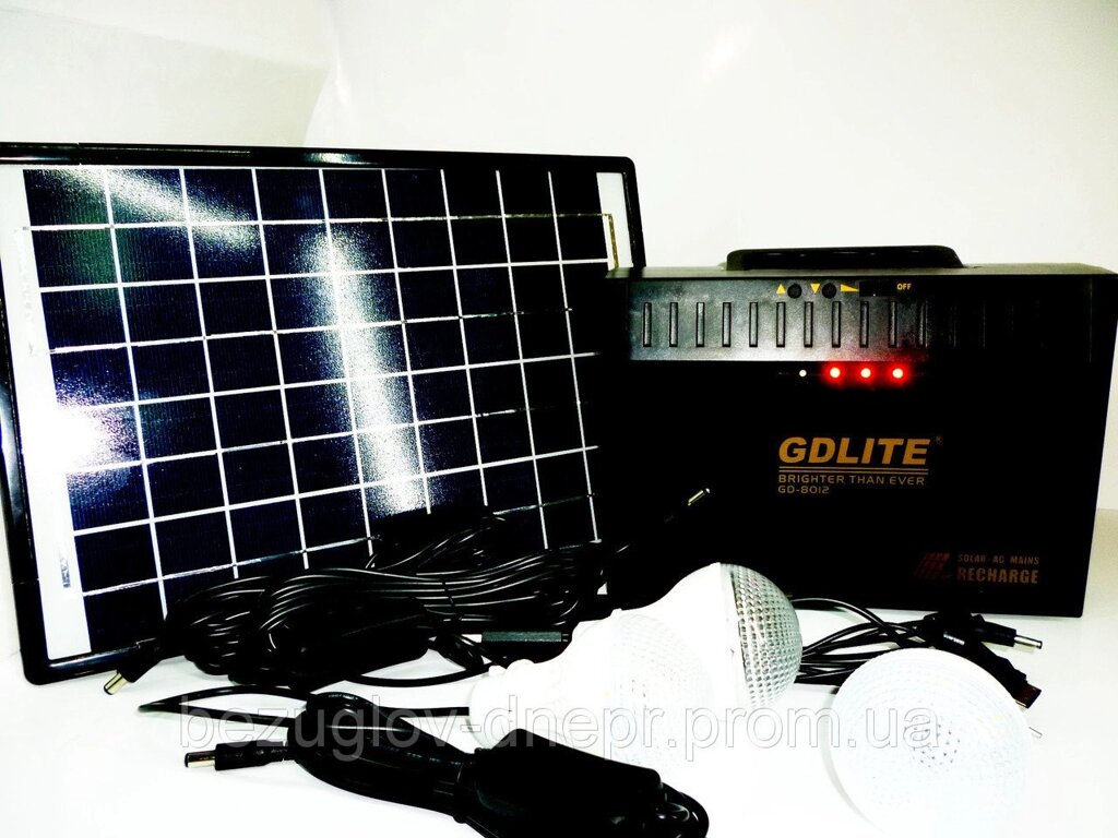 Сонячна панель з акумуляторною батареєю GDLITE GD 8012 від компанії Опт, роздріб інтернет магазин Familyshop - фото 1